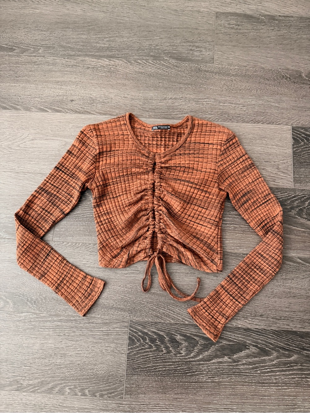 Zara Rust Ruched Long-Sleeve Top